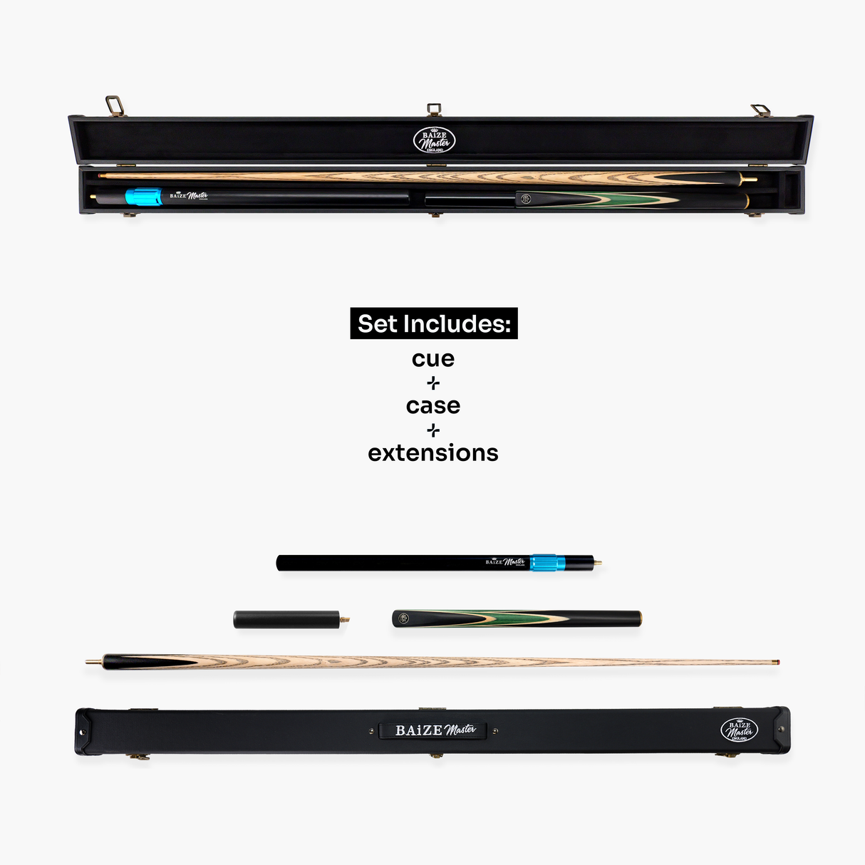 Baize Master Crucible 57 Inch 3/4 Jointed Snooker Pool Cue and Case Set 9.5mm Tip