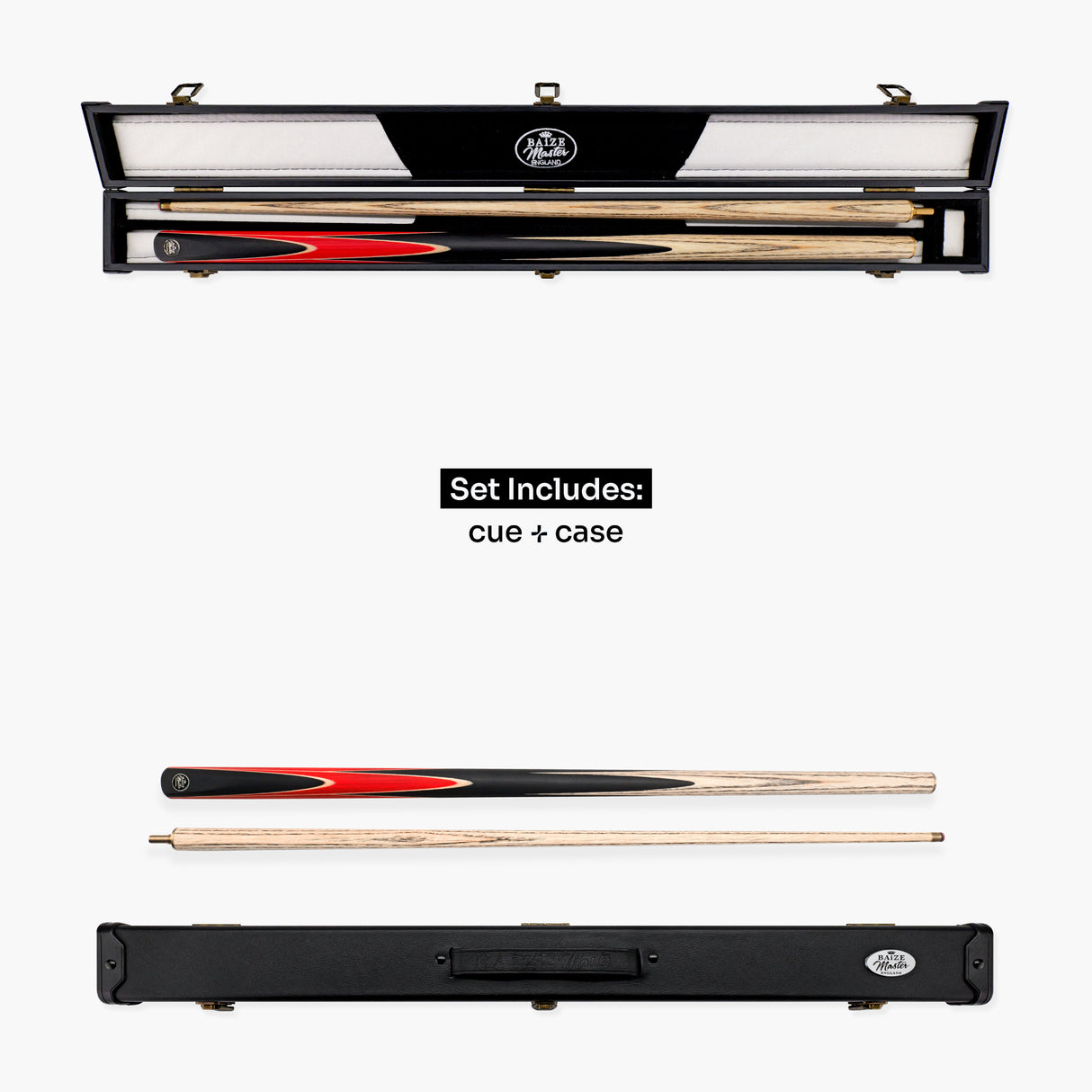 Baize Master CRUCIBLE 2 Piece Snooker and Pool Cue and Case Set with 9.5mm Red Layered Pro Tip