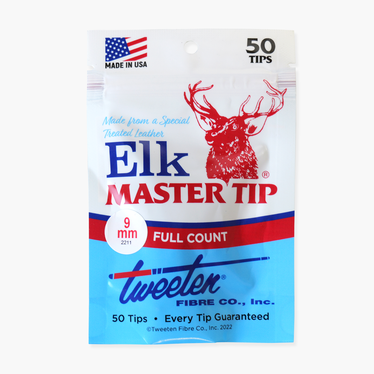 50 x 9mm Tweeten ELKMASTER Leather Snooker Pool Cue Tips (full box)