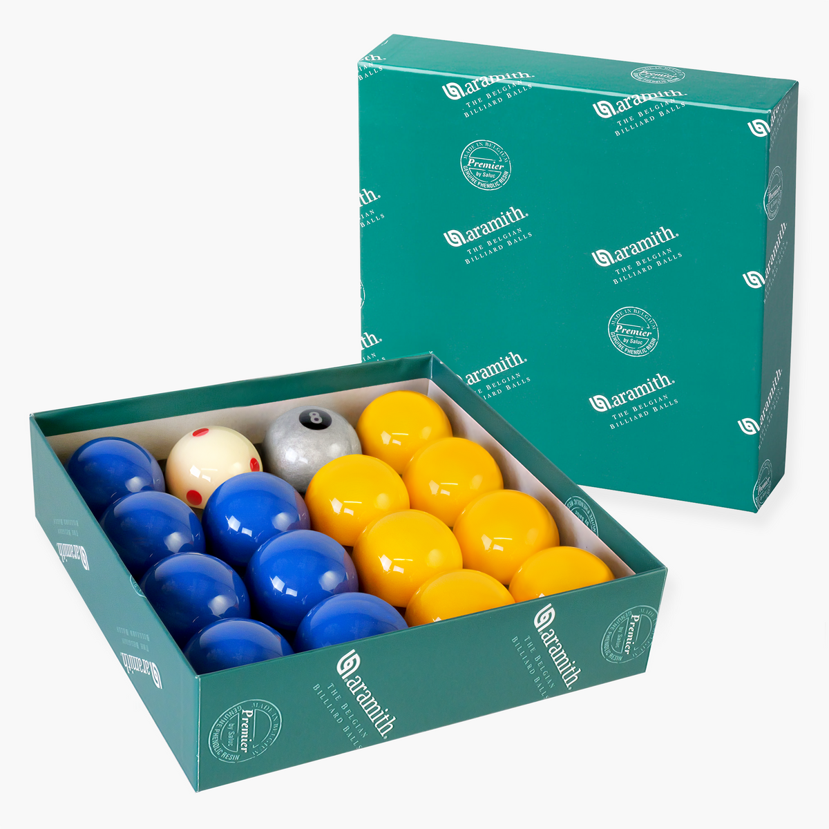 EXCLUSIVE! Aramith Premier Silver 8 Ball Edition Blue & Yellow Pool Balls with Pro Cup Cue Ball