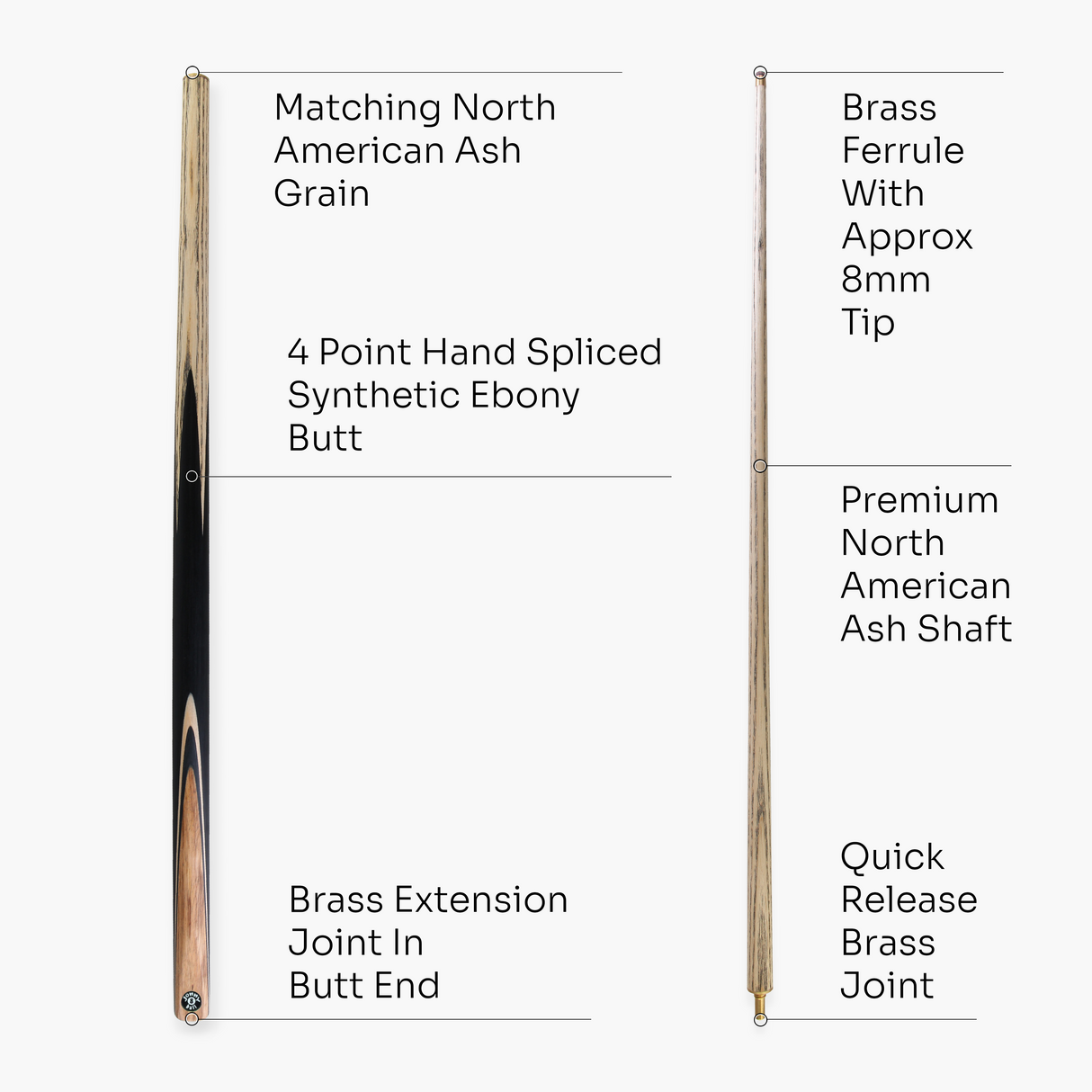 Jonny 8 Ball Challenger 57 Inch 2 Piece Centre Joint English Pool Cue with 8mm Pro Leather Tip