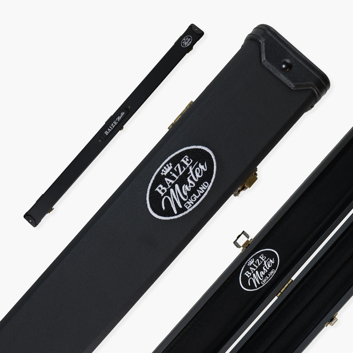 Baize Master 3/4 Deluxe Black Snooker Pool Case with Plastic Ends and Embroidered Logo - BLACK INTERIOR Baize Master