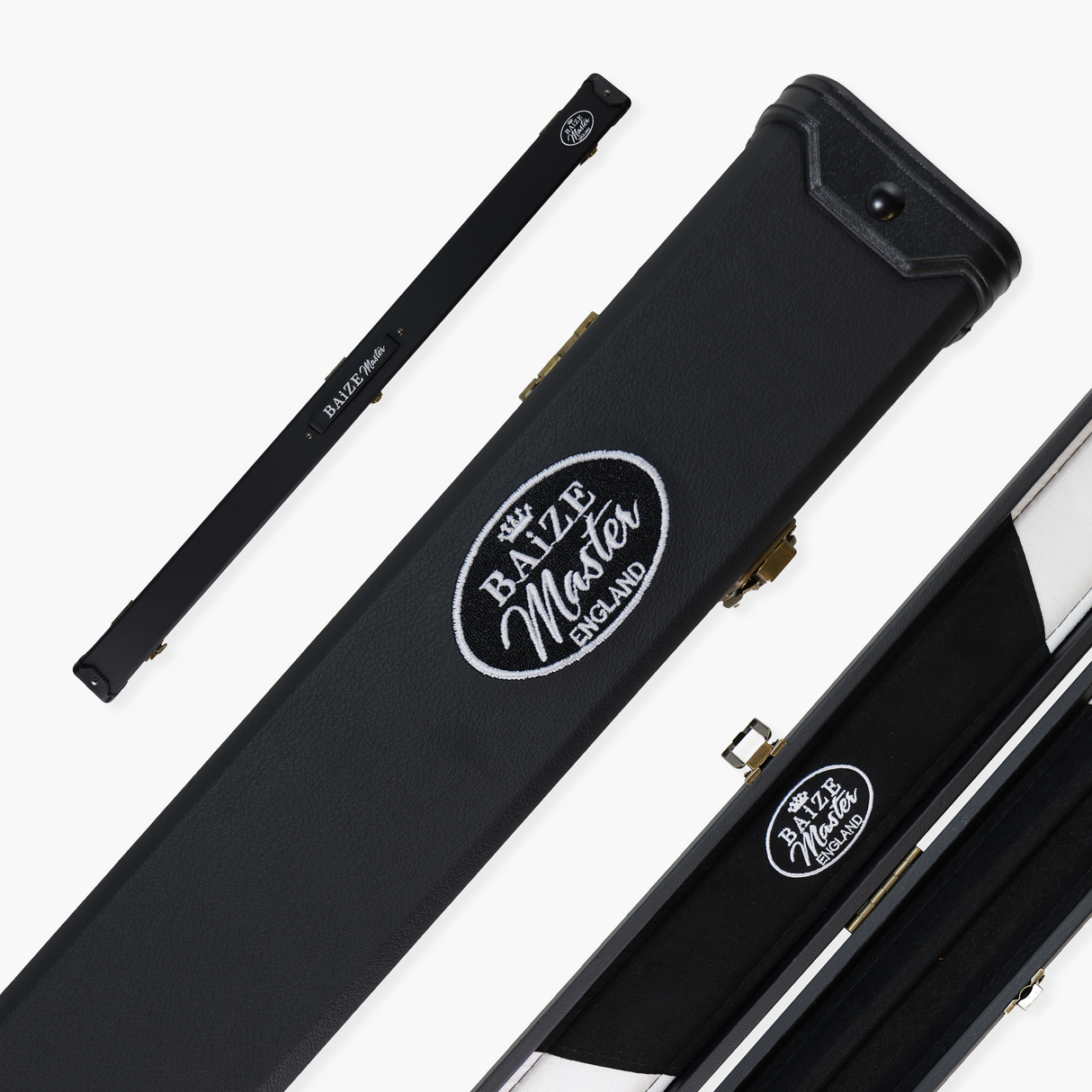 Baize Master BLACK + WHITE INTERIOR 3/4 Deluxe Black Pool Snooker Cue Case with Plastic Ends and Embroidered Logo Baize Master