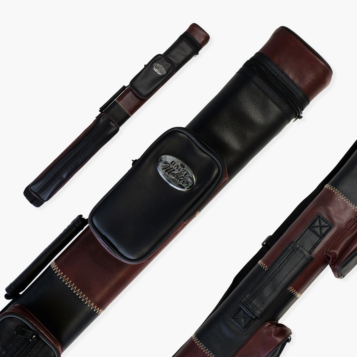 Baize Master BROWN & BLACK Leather Patch Effect SQUARE Cue Case - Holds 2 Centre Jointed Cues