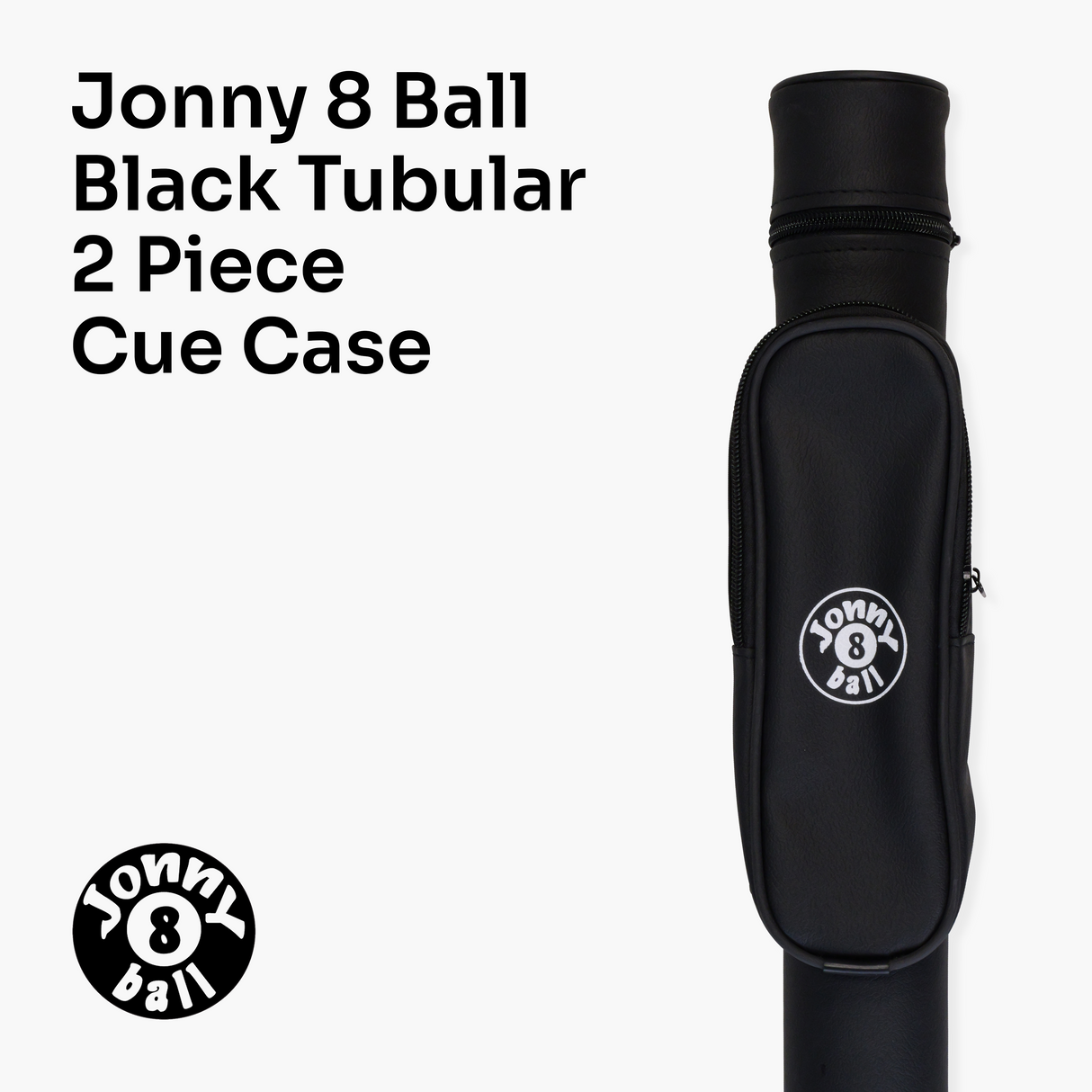 Jonny 8 Ball Black Tubular Cue Case + Shoulder Strap - Holds 2pc Snooker or Pool Cue
