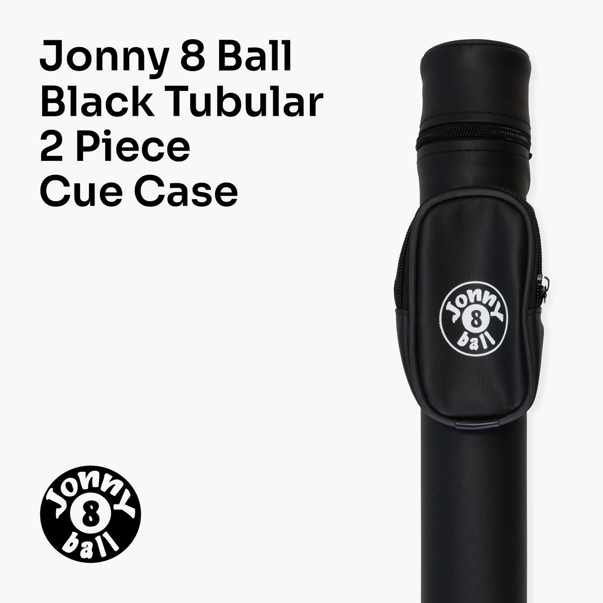 Jonny 8 Ball Black Tubular Cue Case + Shoulder Strap - Holds 2pc Snooker or Pool Cue