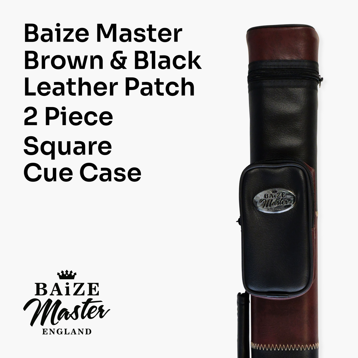 Baize Master BROWN & BLACK Leather Patch Effect SQUARE Cue Case - Holds 2 Centre Jointed Cues