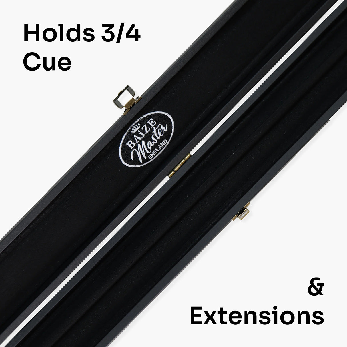 Baize Master 3/4 Deluxe Black Snooker Pool Case with Plastic Ends and Embroidered Logo - BLACK INTERIOR Baize Master