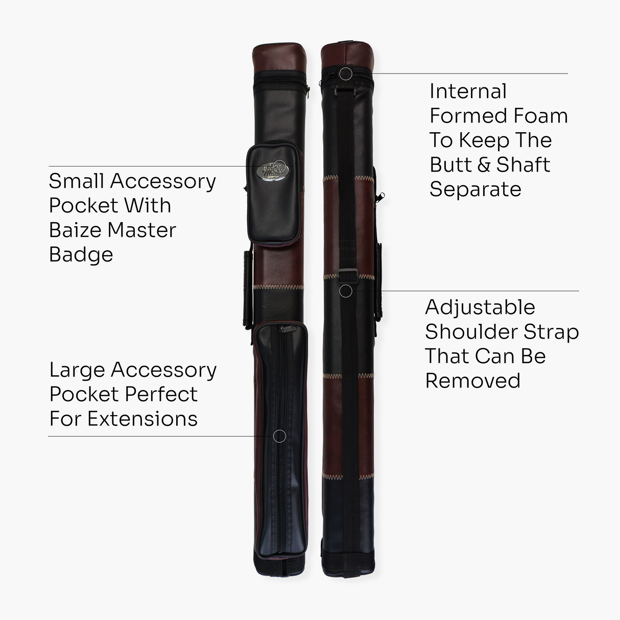 Baize Master BROWN & BLACK Leather Patch Effect SQUARE Cue Case - Holds 2 Centre Jointed Cues