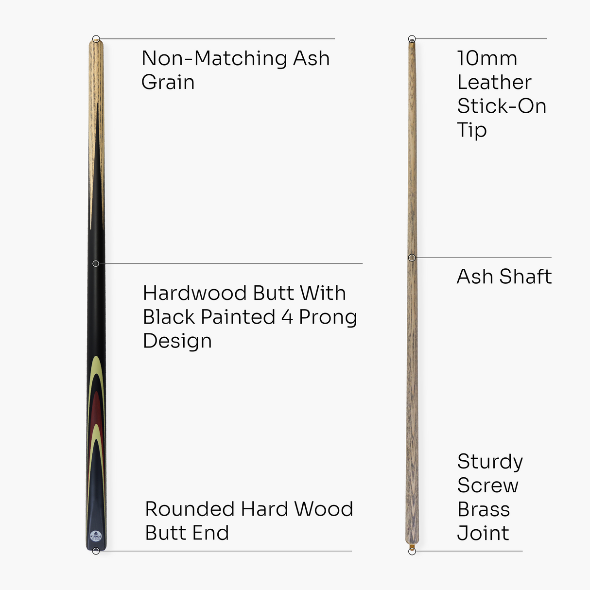 Kudos Classic Range 57 Inch Heavy Weight 2 Piece Traditional Ash Snooker Pool Cue with 9.5mm Tip