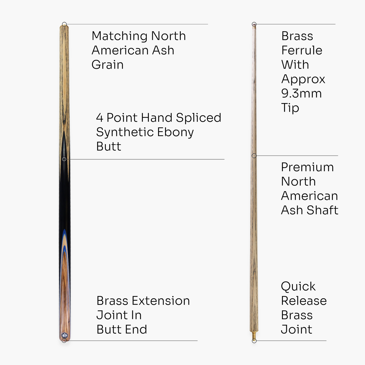 Baize Master Challenger 57 Inch 2 Piece Centre Joint Snooker Pool Cue 9.3mm Pro Leather Tip