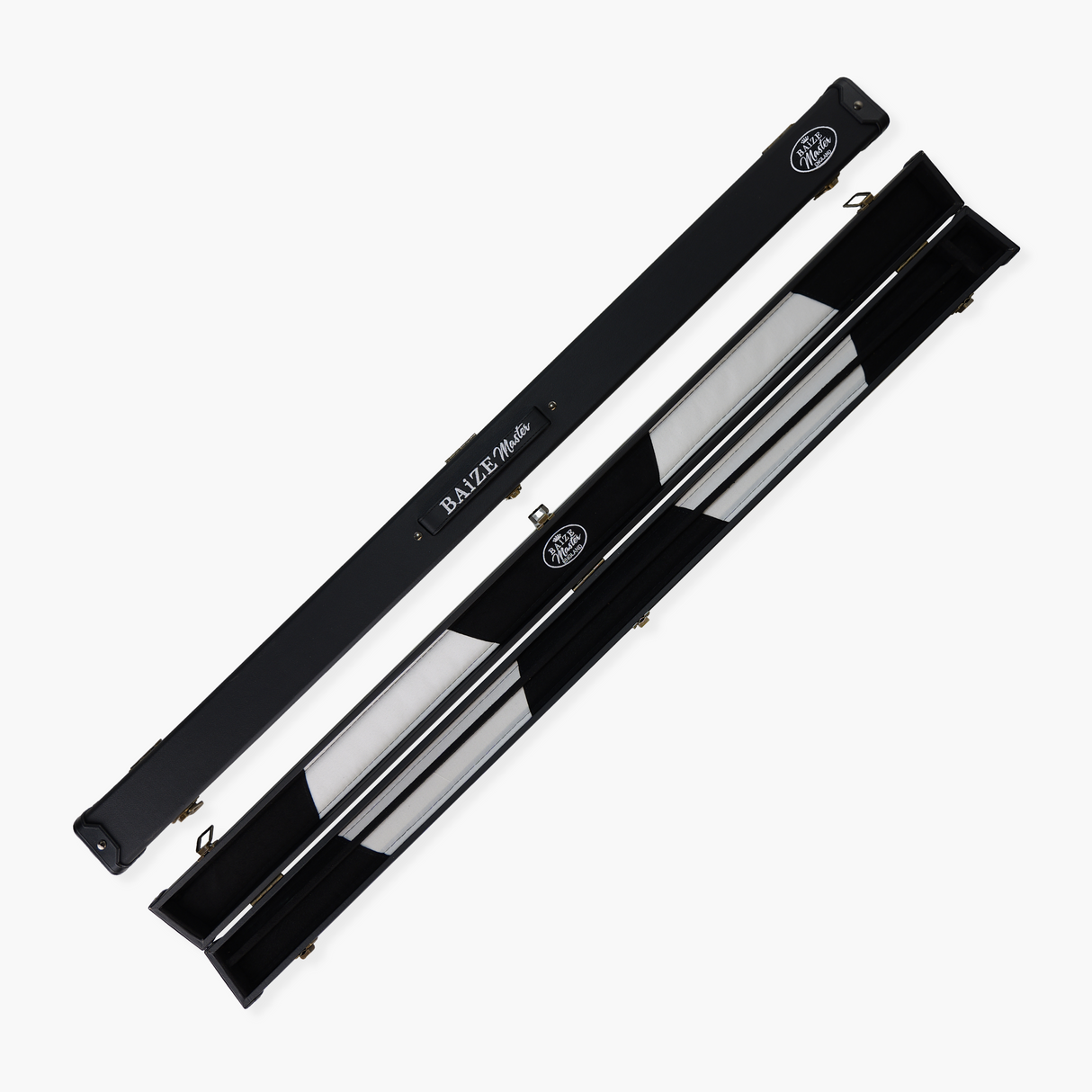 Baize Master BLACK + WHITE INTERIOR 3/4 Deluxe Black Pool Snooker Cue Case with Plastic Ends and Embroidered Logo Baize Master