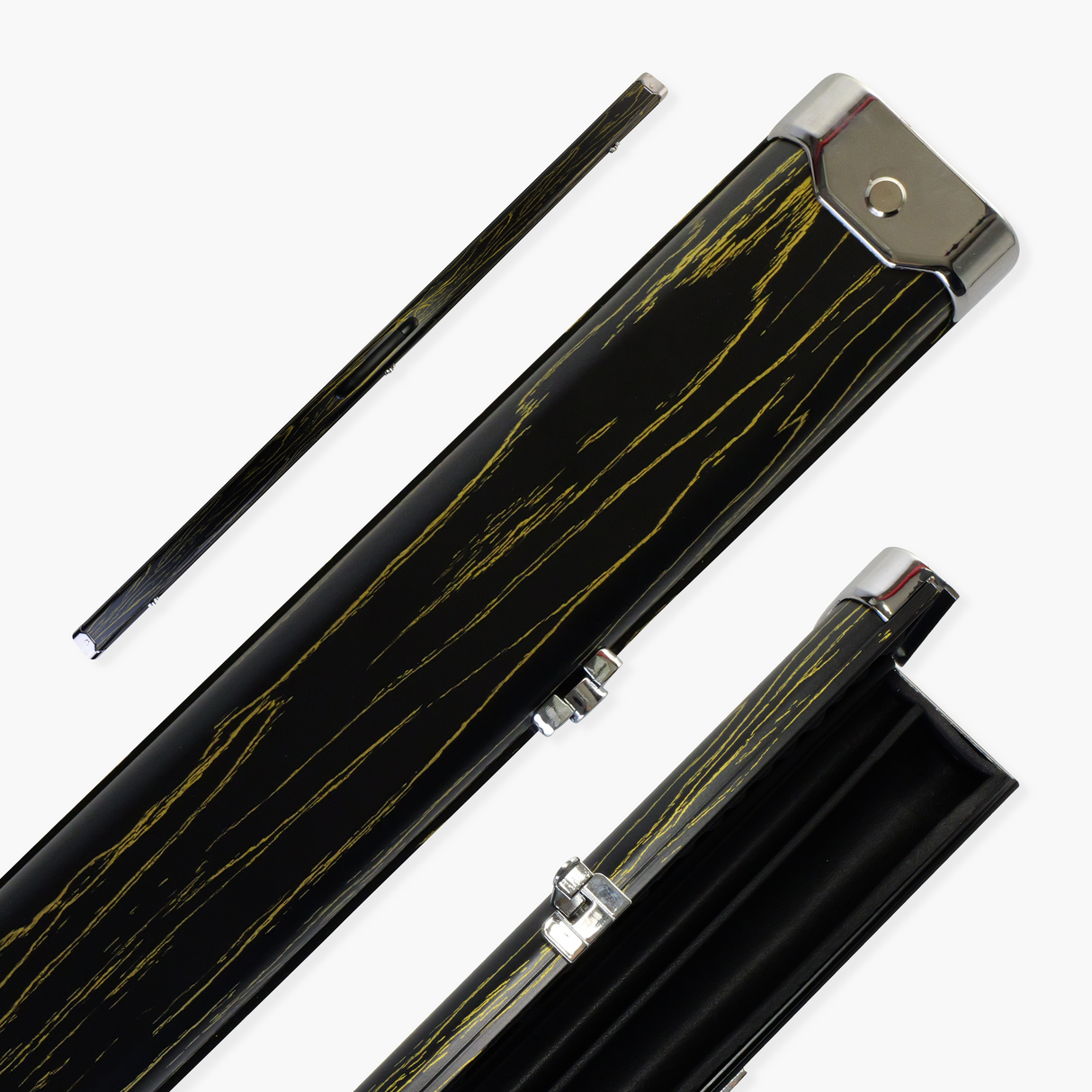 Pro Aluminium One Piece Wood Grain Cue Case Metal Ends - Holds 2 Cues