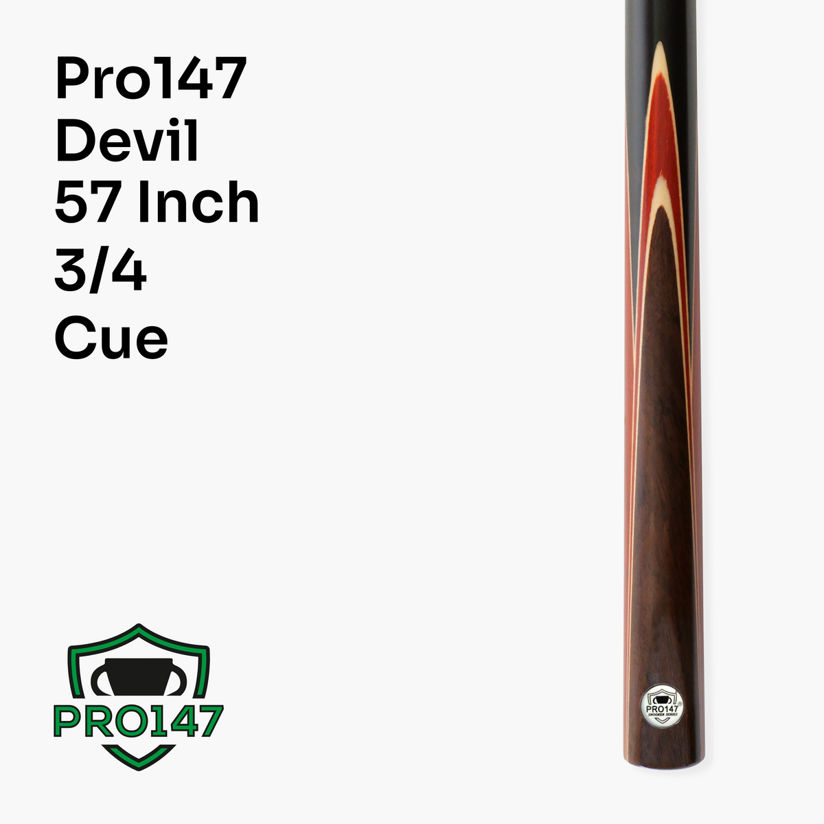 Pro147 CLASSIC 3/4 Jointed Snooker Pool Cue with Genuine Multi Spliced Butt 9.5mm Leather Tip and Quick Release + 6" Mini Butt