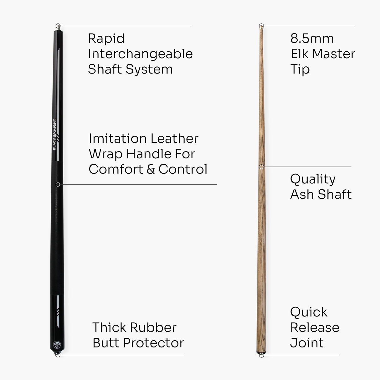 Jonny 8 Ball 57 Inch 2 Piece RISS Pool Cue 8.5mm Elk Master Tip - Interchangeable Shaft