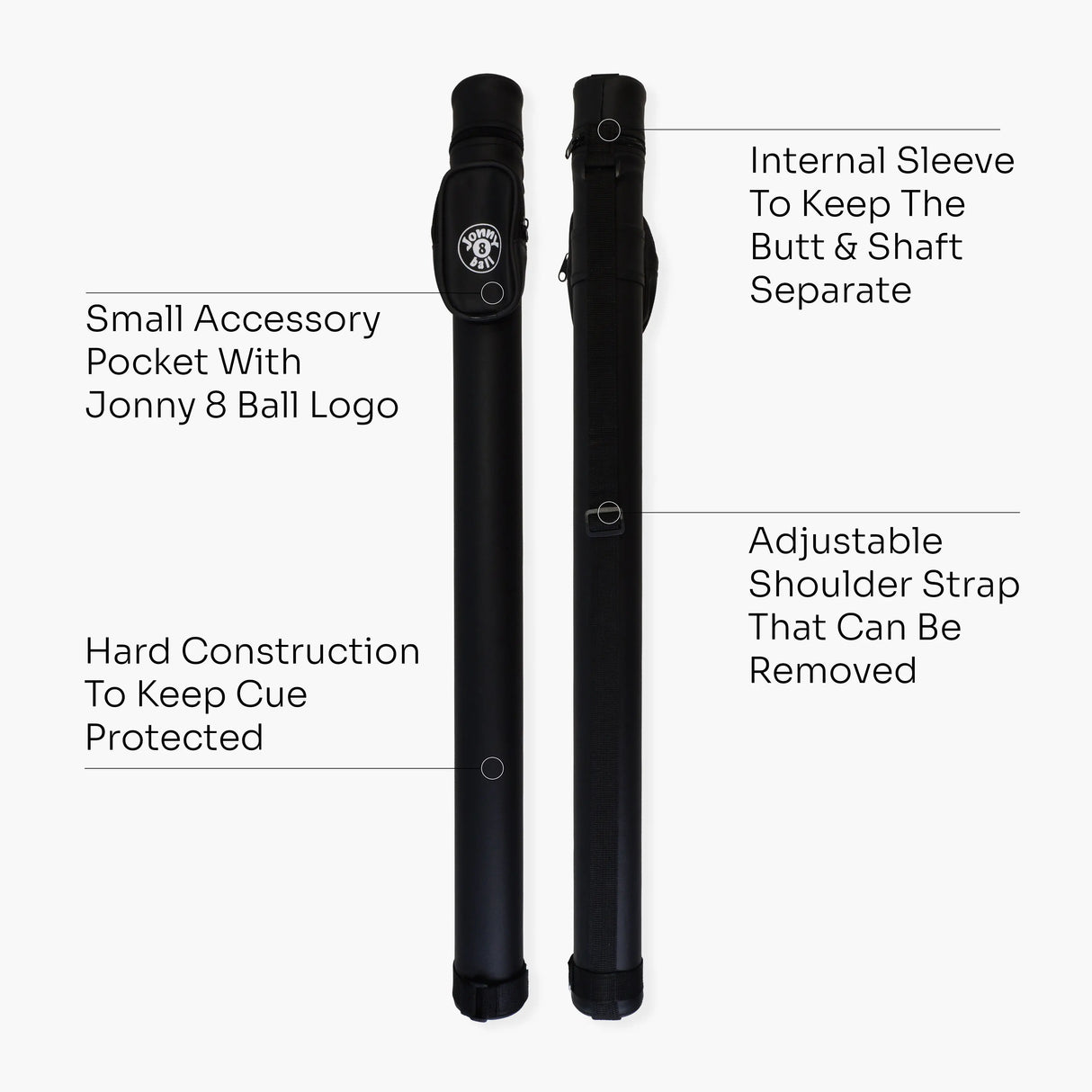 Jonny 8 Ball Black Tubular Cue Case + Shoulder Strap - Holds 2pc Snooker or Pool Cue Jonny 8 Ball