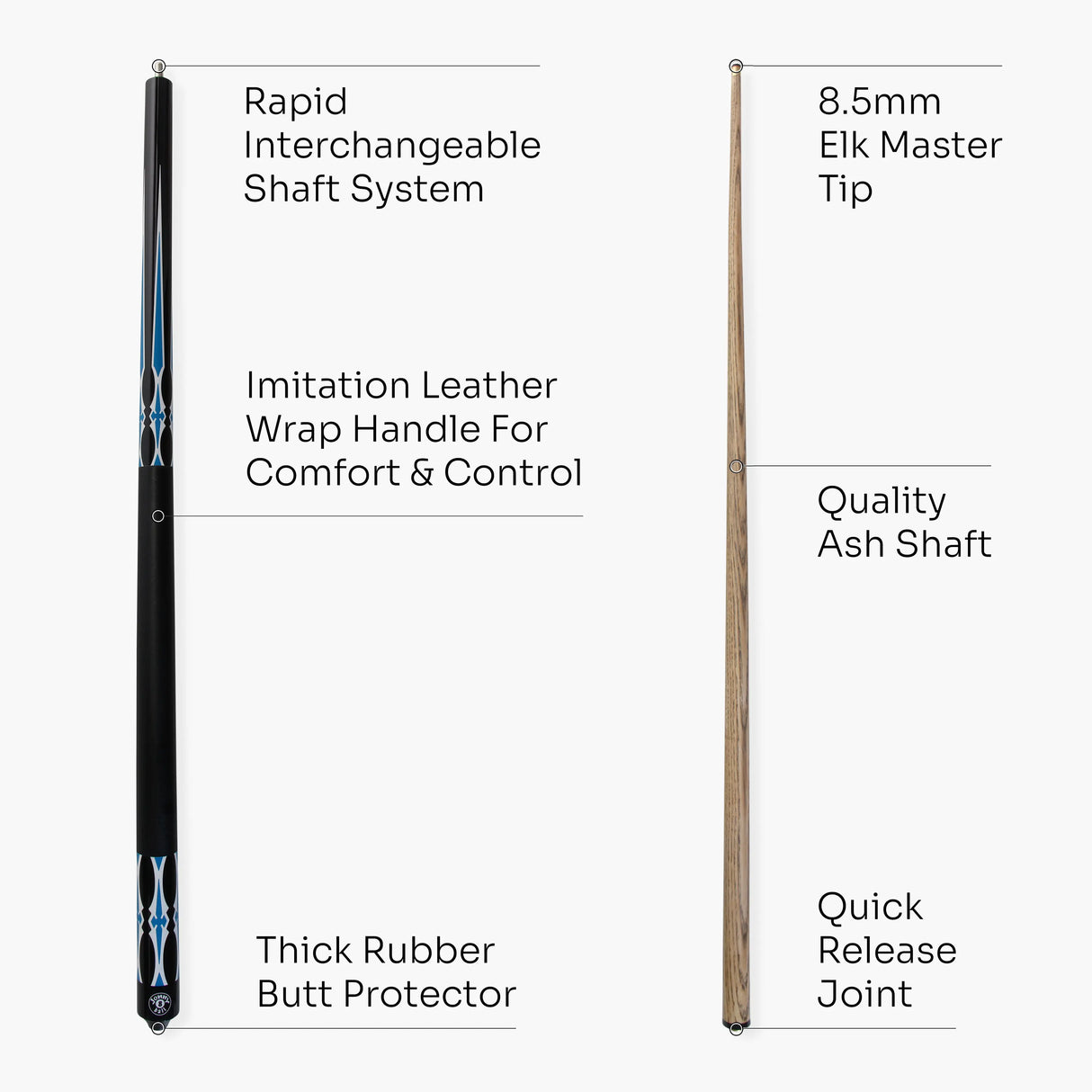 Jonny 8 Ball 57 Inch 2 Piece RISS Pool Cue 8.5mm Elk Master Tip - Interchangeable Shaft Jonny 8 Ball