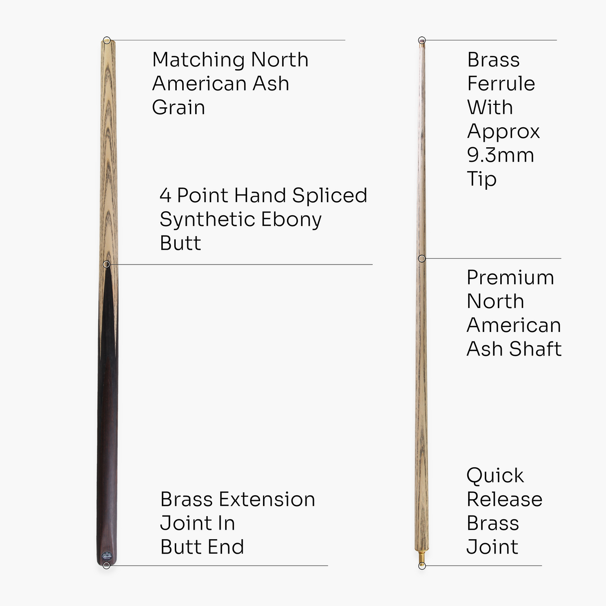 Baize Master Challenger 57 Inch 2 Piece Centre Joint Snooker Pool Cue 9.3mm Pro Leather Tip