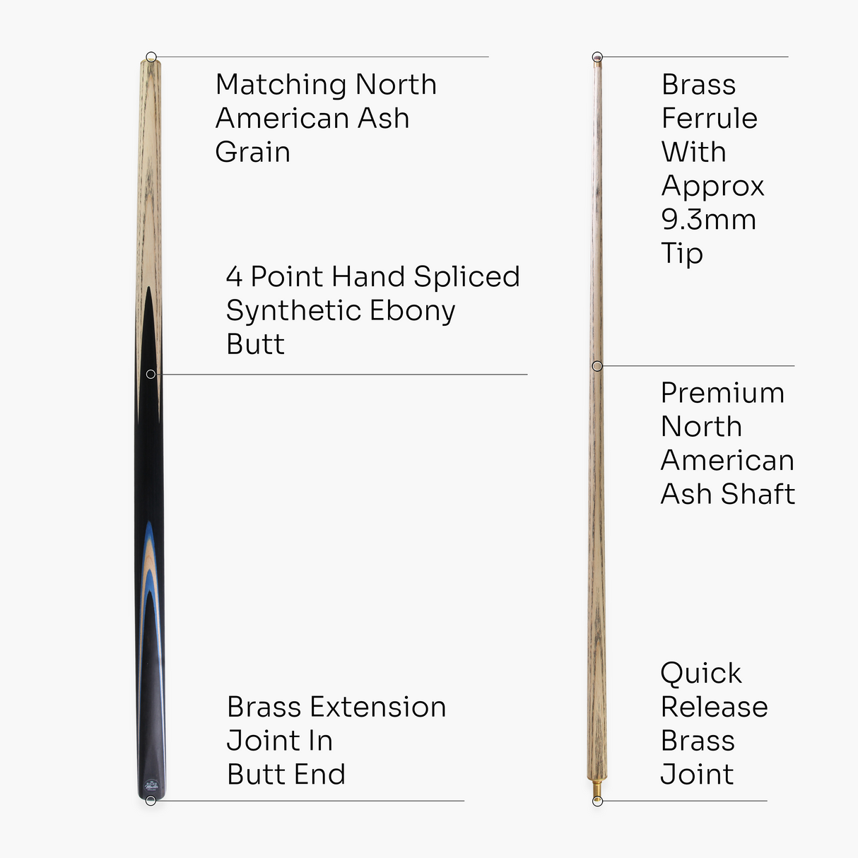 Baize Master Challenger 57 Inch 2 Piece Centre Joint Snooker Pool Cue 9.3mm Pro Leather Tip