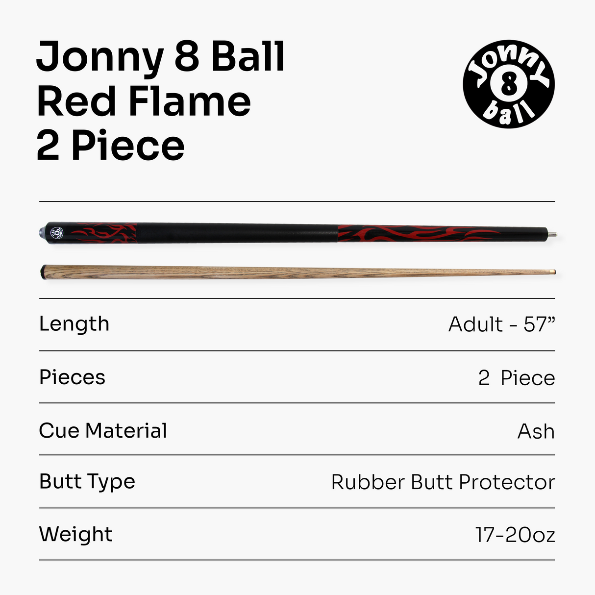 Jonny 8 Ball 57 Inch 2 Piece RISS Pool Cue 8.5mm Elk Master Tip - Interchangeable Shaft