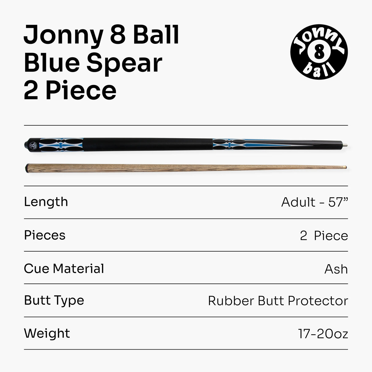 Jonny 8 Ball 57 Inch 2 Piece RISS Pool Cue 8.5mm Elk Master Tip - Interchangeable Shaft Jonny 8 Ball