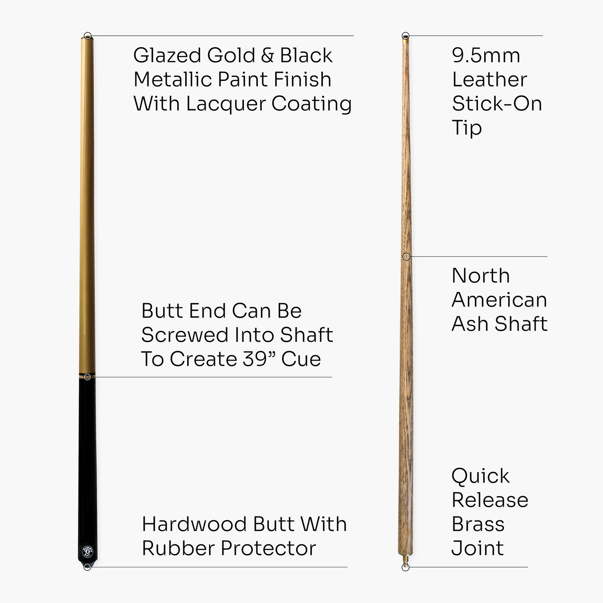 Jonny 8 Ball TRIAD 57 Inch 3 Piece Snooker Pool Cue 9.5mm Tip - Shorten to 39 Inch