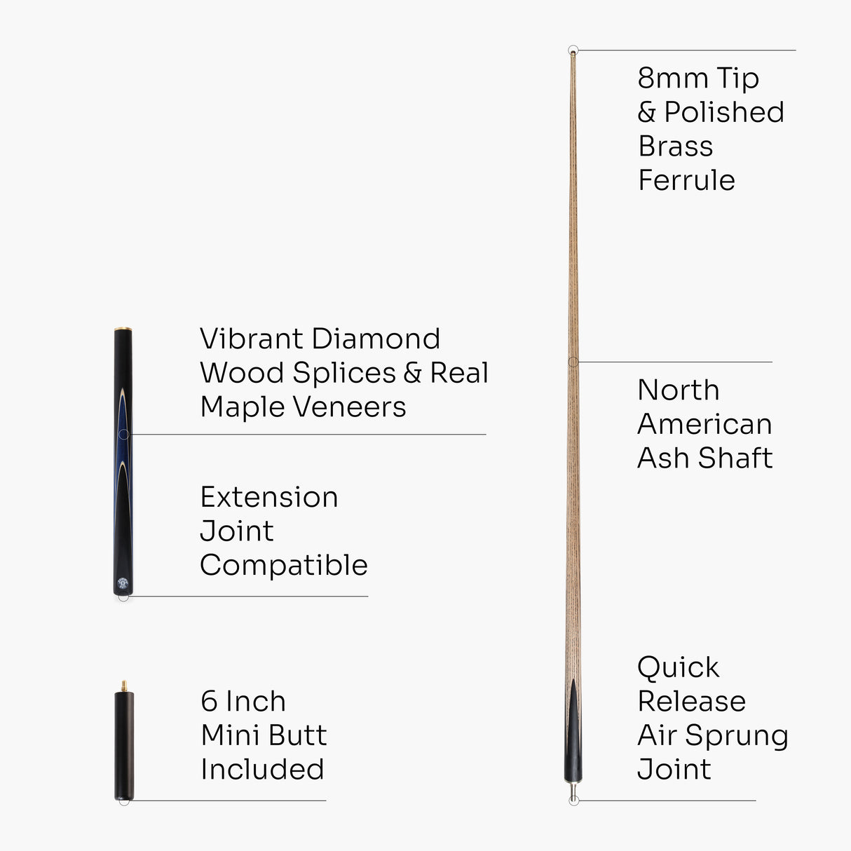Jonny 8 Ball Sniper 3/4 Pool Cue and Case Set 8mm Tip with Black Hard Case + Mini Butt