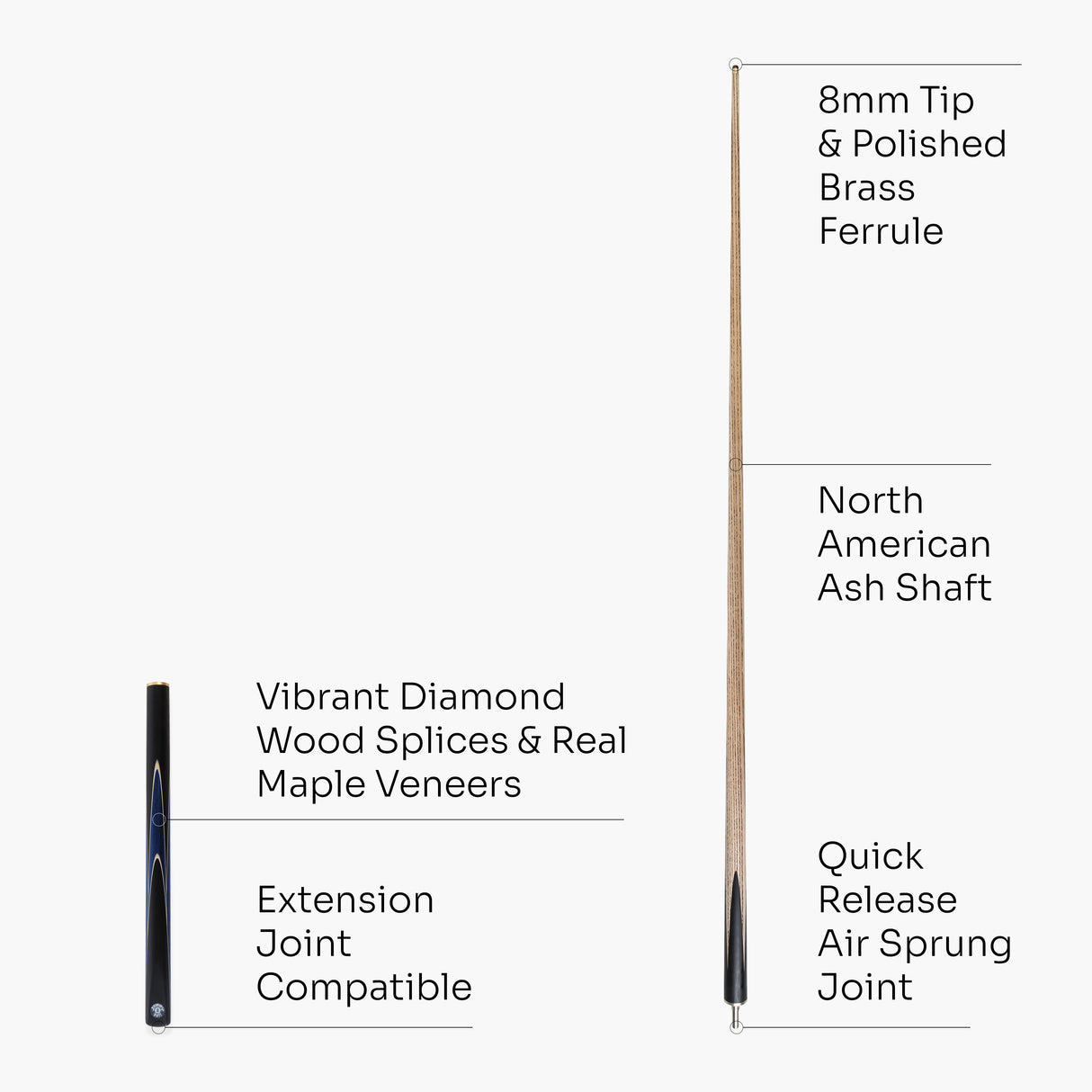 Jonny 8 Ball 3/4 SNIPER 57 Inch Ash English Pool Cue with 8mm Layered Pro Tip