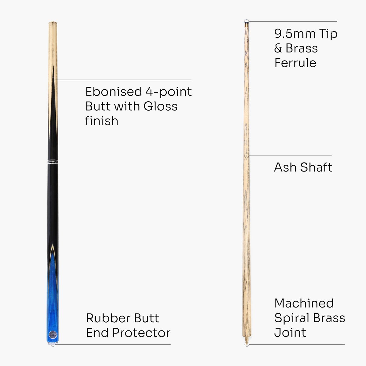 Baize Master VICTORY 57 Inch 2 Piece Ash Snooker Pool Cue with 9.5mm Layered Tip