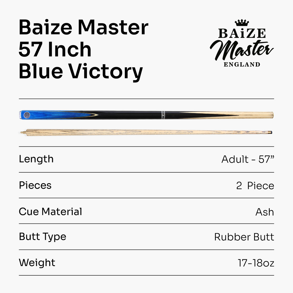 Baize Master VICTORY 57 Inch 2 Piece Ash Snooker Pool Cue with 9.5mm Layered Tip