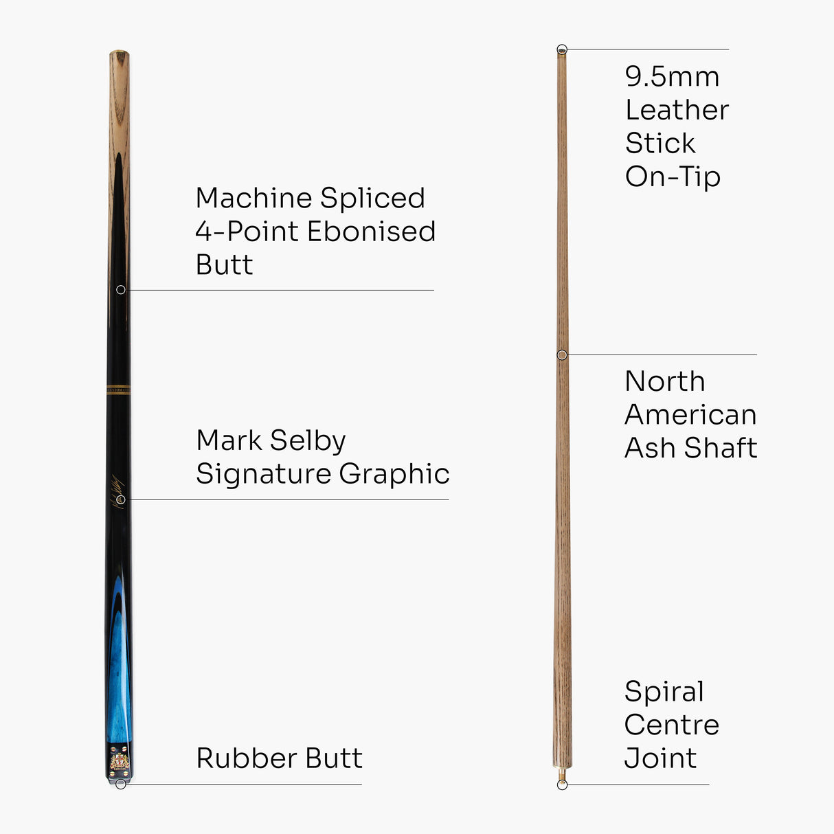 BCE MARK SELBY Signature Heritage 57 Inch 2 Piece Snooker Pool Cue 9.5mm Tip