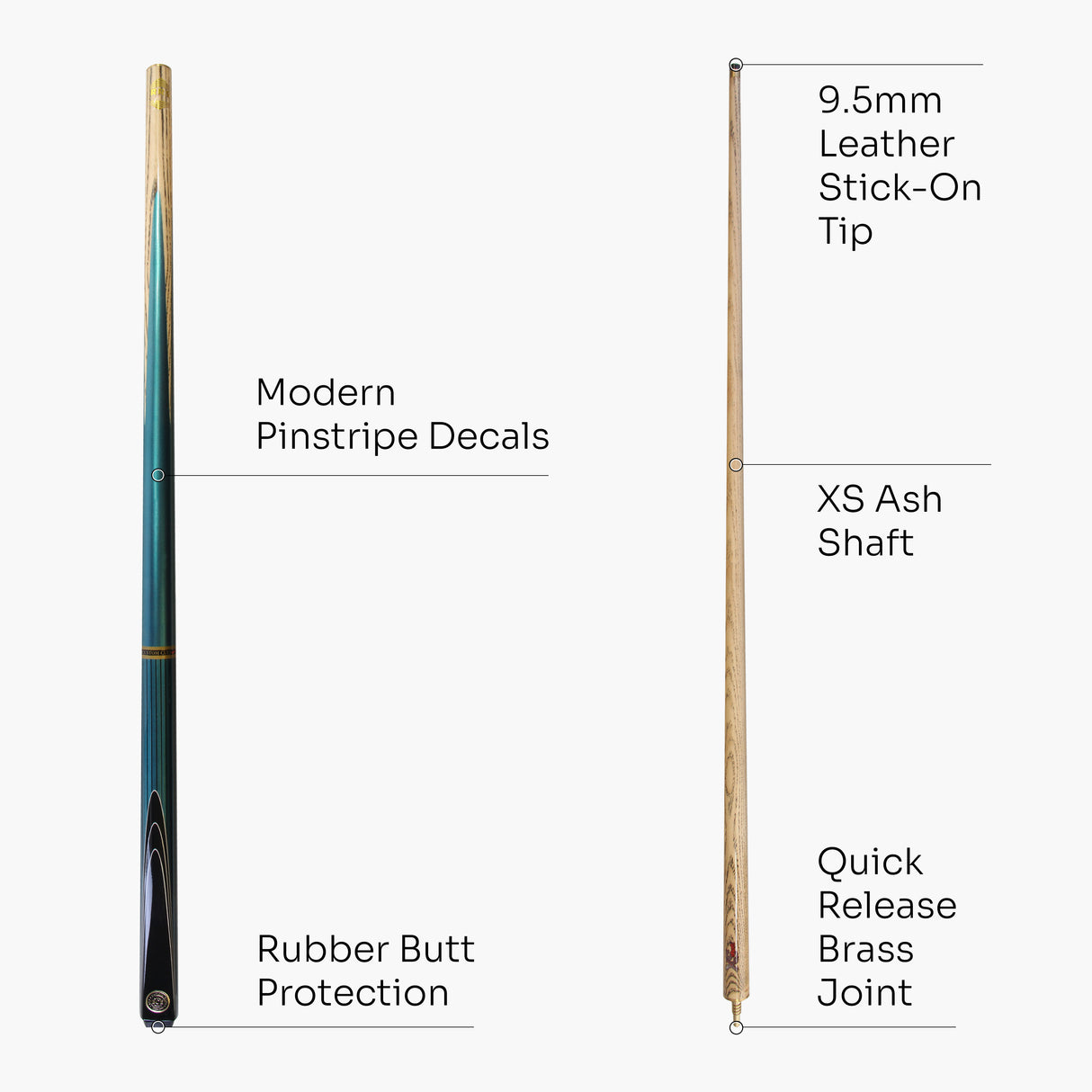 Stylish BCE BLUE PINSTRIPE 2 Piece Ash Snooker Pool Cue - 9.5mm Tip