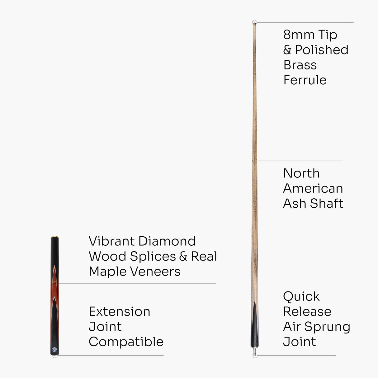 Jonny 8 Ball 3/4 SNIPER 57 Inch Ash English Pool Cue with 8mm Layered Pro Tip