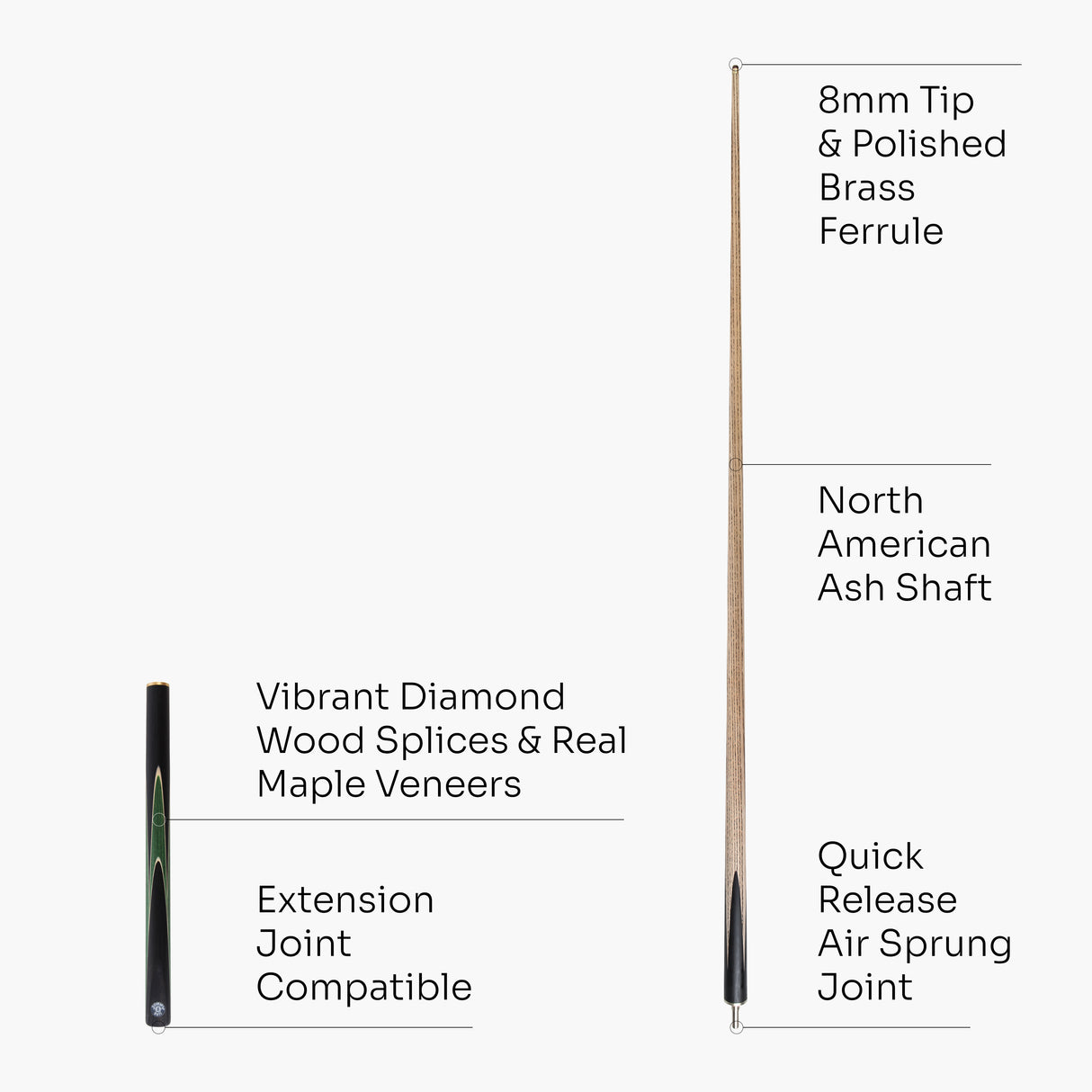 Jonny 8 Ball 3/4 SNIPER 57 Inch Ash English Pool Cue with 8mm Layered Pro Tip