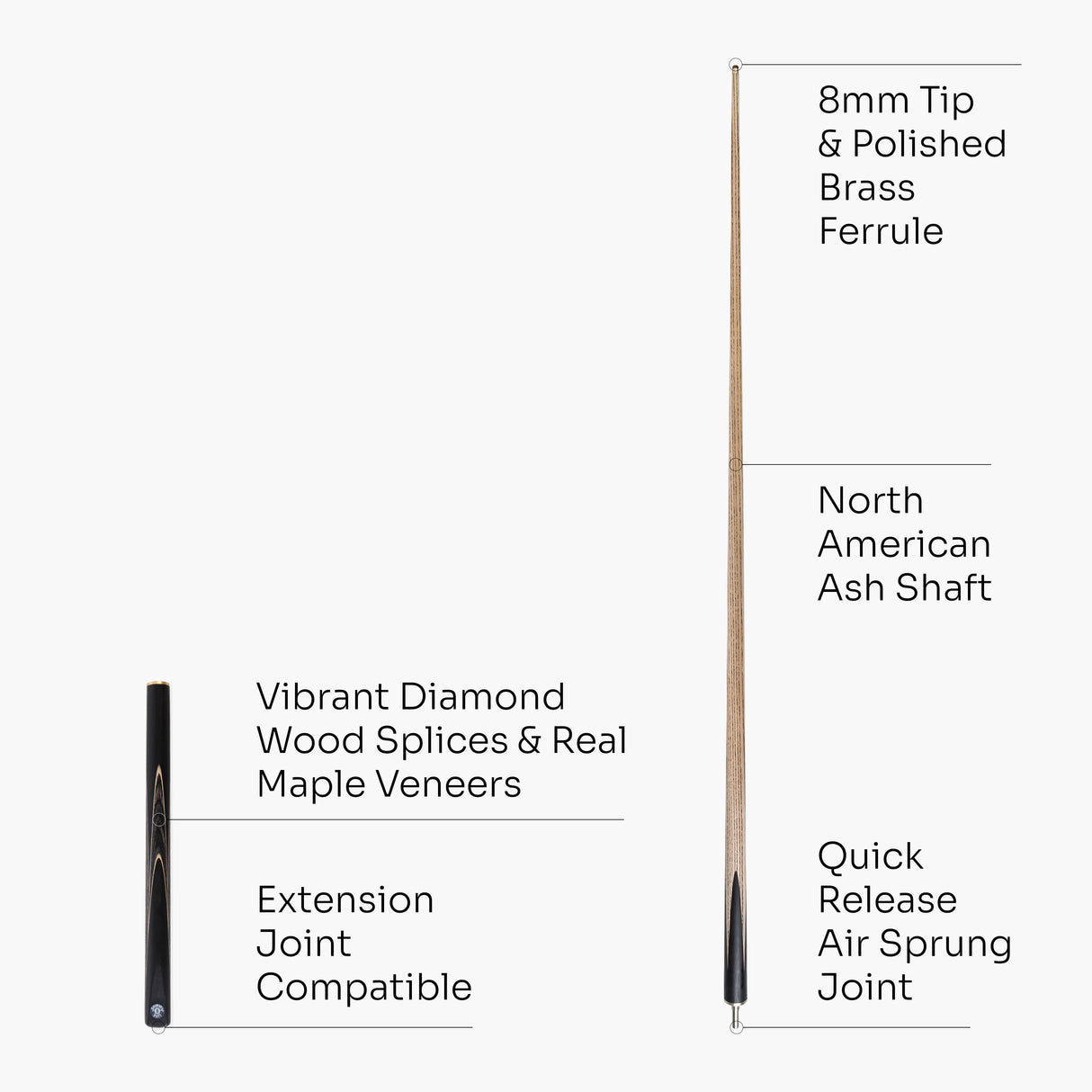 Jonny 8 Ball 3/4 SNIPER 57 Inch Ash English Pool Cue with 8mm Layered Pro Tip
