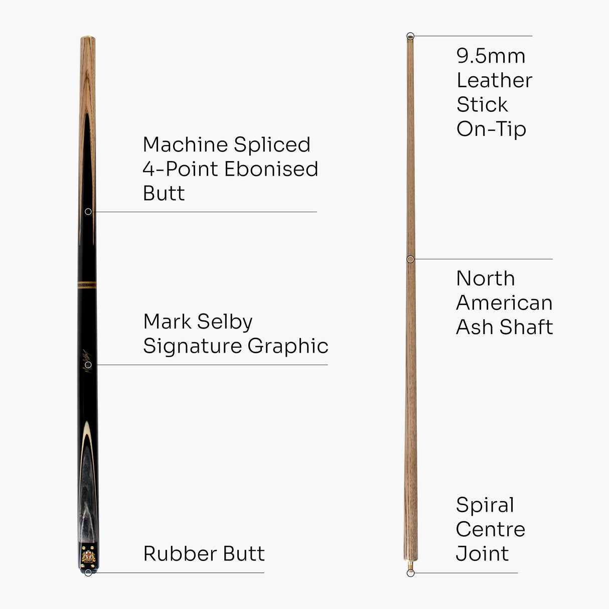 BCE MARK SELBY Signature Heritage 57 Inch 2 Piece Snooker Pool Cue 9.5mm Tip