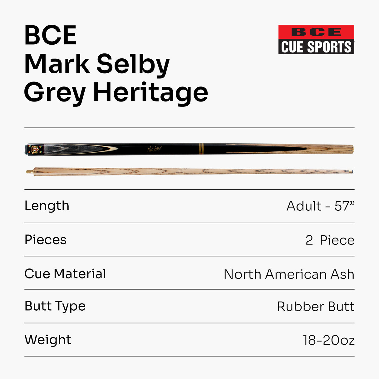 BCE MARK SELBY Signature Heritage 57 Inch 2 Piece Snooker Pool Cue 9.5mm Tip