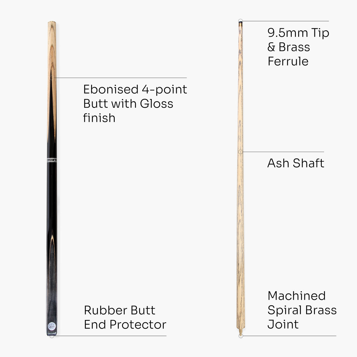 Baize Master VICTORY 57 Inch 2 Piece Ash Snooker Pool Cue with 9.5mm Layered Tip