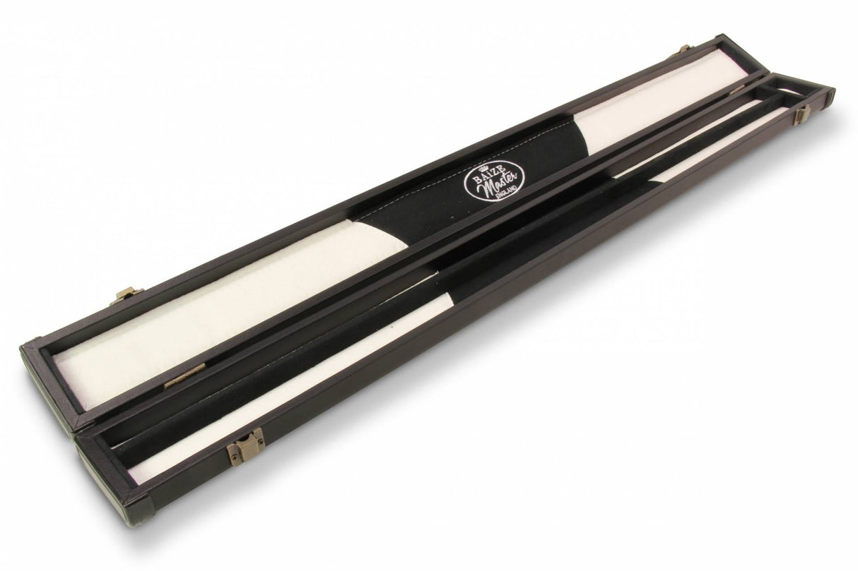 Baize Master Deluxe PLAIN BLACK 2pc Pool and Snooker Cue Case with Metal Badge and Plastic Ends - Black White Interior