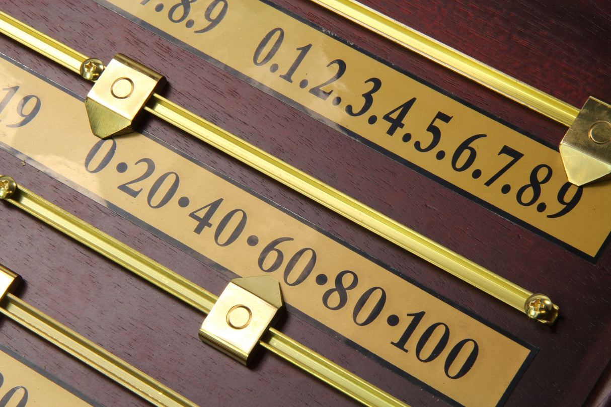 Solid Wood Mahogany Colour 4 Player Snooker Scoreboard with Brass Markers Cue & Case