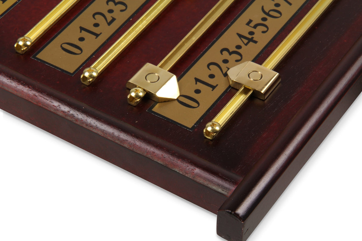 Solid Wood Mahogany Colour 4 Player Snooker Scoreboard with Brass Markers Cue & Case