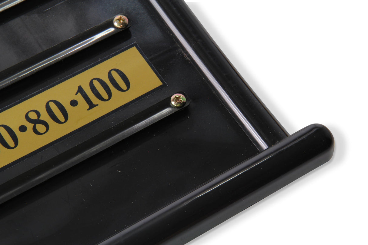 Black Plastic Economy 4 Player Snooker Scoreboard with Brass Coloured Plastic Markers Cue & Case