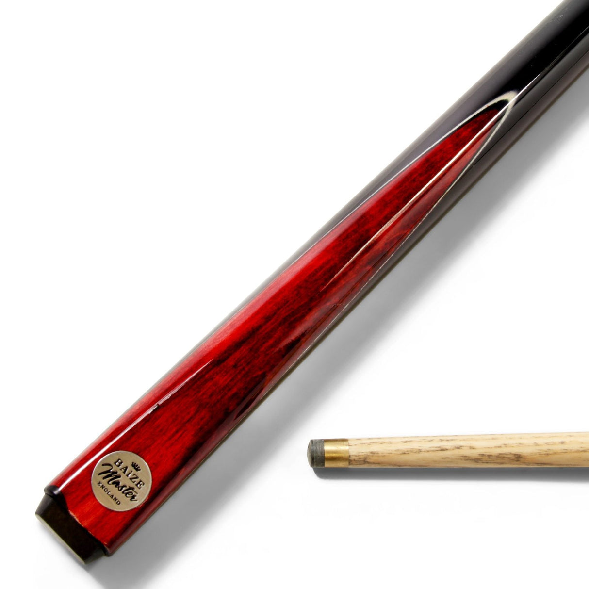 Baize Master Silver Series 52 Inch RED CONQUEST Snooker Pool 2pc Ash Cue Set with Baize Master Black Metal Badge Case - 9.5mm Baize Master
