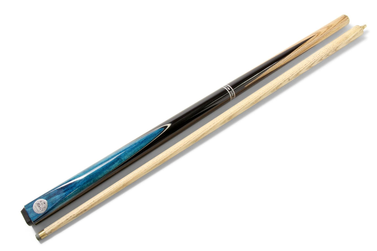 Baize Master Silver Series 52 Inch BLUE CONQUEST Snooker Pool 2pc Ash Cue Set with Baize Master Black Metal Badge Case - 9.5mm Baize Master