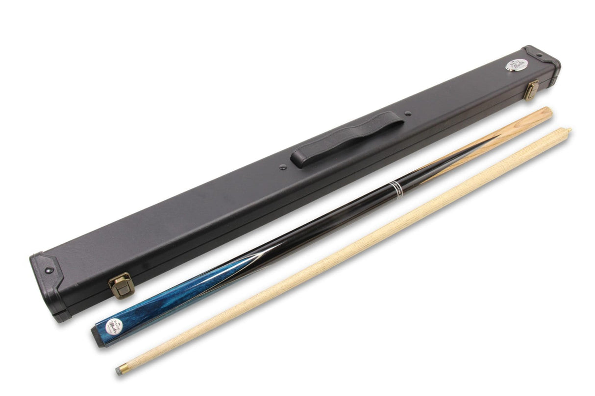 Baize Master Silver Series 57 Inch BLUE VICTORY Snooker Pool 2pc Ash Cue Set with Baize Master Black Metal Badge Case and 2 x Chalk- 9.5mm