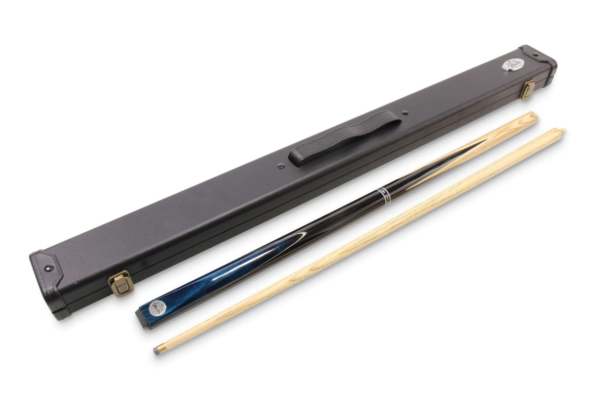 Baize Master Silver Series 52 Inch BLUE CONQUEST Snooker Pool 2pc Ash Cue Set with Baize Master Black Metal Badge Case - 9.5mm Baize Master