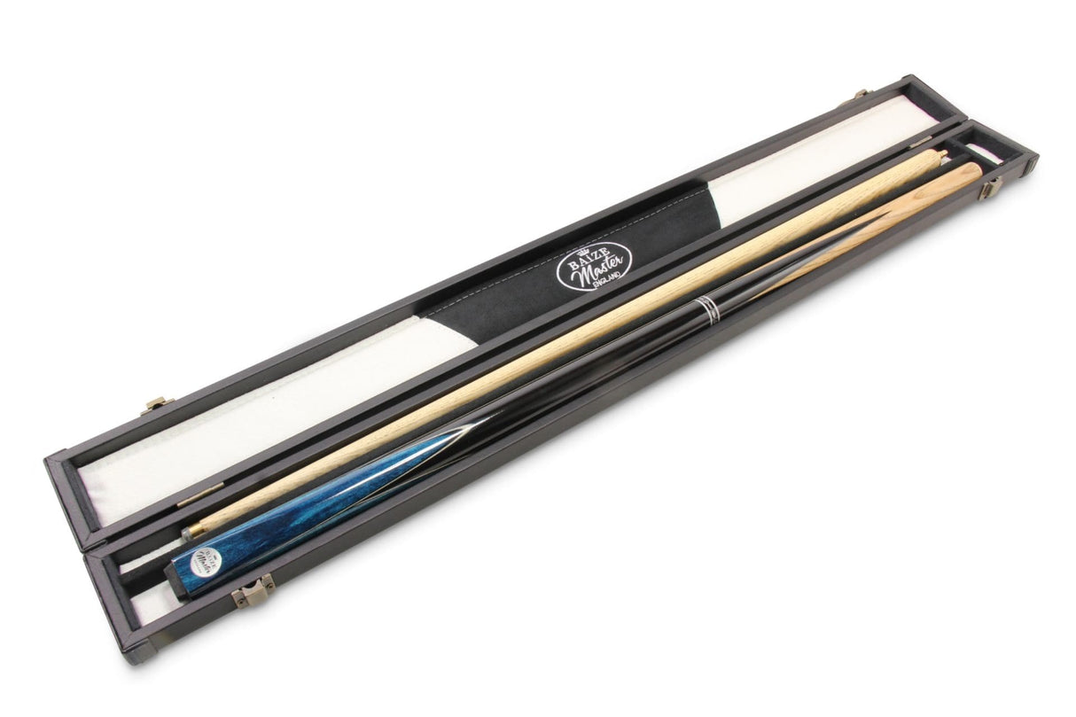 Baize Master Silver Series 57 Inch BLUE VICTORY Snooker Pool 2pc Ash Cue Set with Baize Master Black Metal Badge Case and 2 x Chalk- 9.5mm Baize Master
