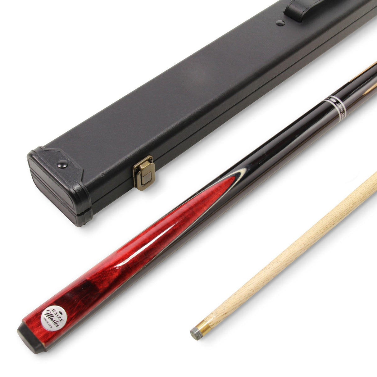 Baize Master Silver Series 52 Inch RED CONQUEST Snooker Pool 2pc Ash Cue Set with Baize Master Black Metal Badge Case - 9.5mm