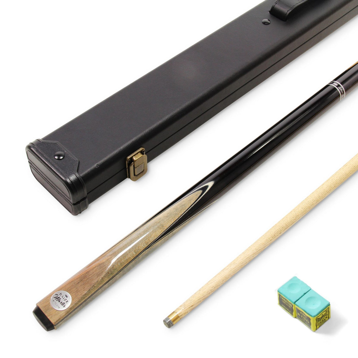 Baize Master Silver Series 57 Inch GREY VICTORY Snooker Pool 2pc Ash Cue Set with Baize Master Black Metal Badge Case and 2 x Chalk - 9.5mm