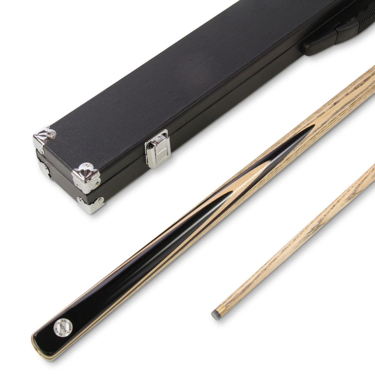 PRO147 EBONY AND MAPLE P2/E 57 Inch Snooker Pool Cue Set 2pc Centre Joint Non-matching Ash Cue with BLACK REINFORCED CASE - 9.5mm Tip PRO147
